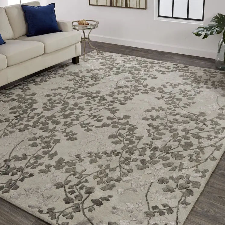 5' X 8' Gray and Silver Floral Hand Tufted Area Rug