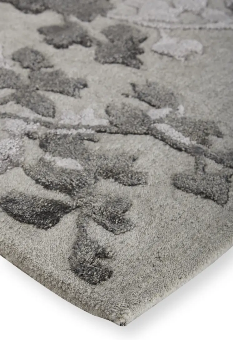 5' X 8' Gray and Silver Floral Hand Tufted Area Rug