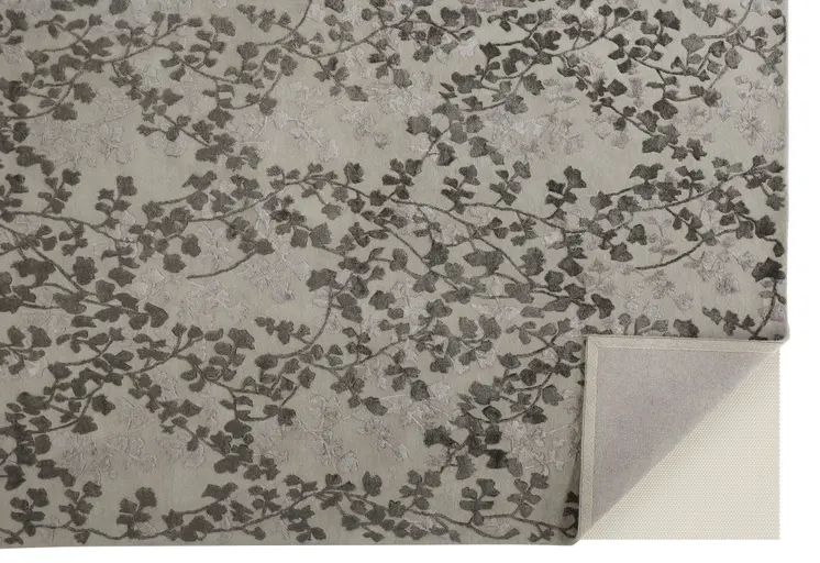 8' X 10' Gray and Silver Floral Hand Tufted Area Rug