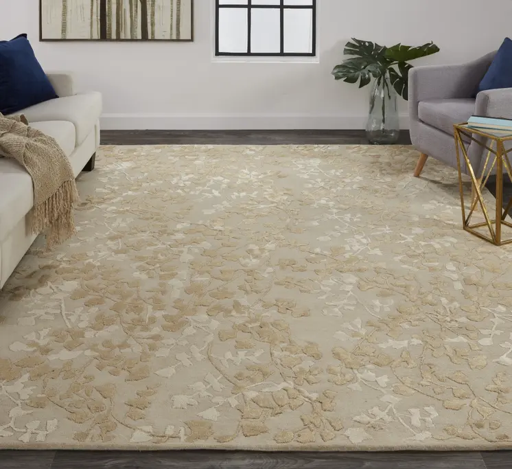8' X 10' Gray and Silver Floral Hand Tufted Area Rug