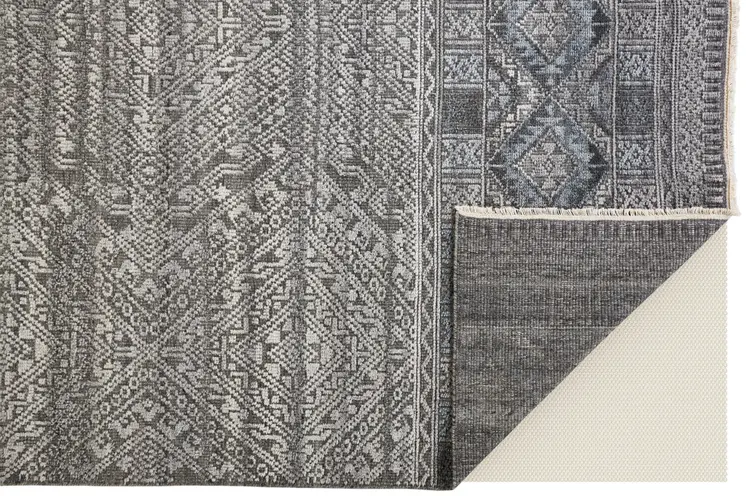 6' X 9' Gray And Ivory Geometric Hand Knotted Area Rug
