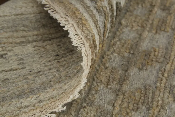 8' X 10' Gold and Tan Geometric Hand Knotted Worn Faded Area Rug
