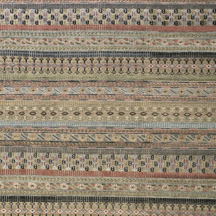 8' X 12' Tan Blue and Orange Striped Hand Knotted Area Rug