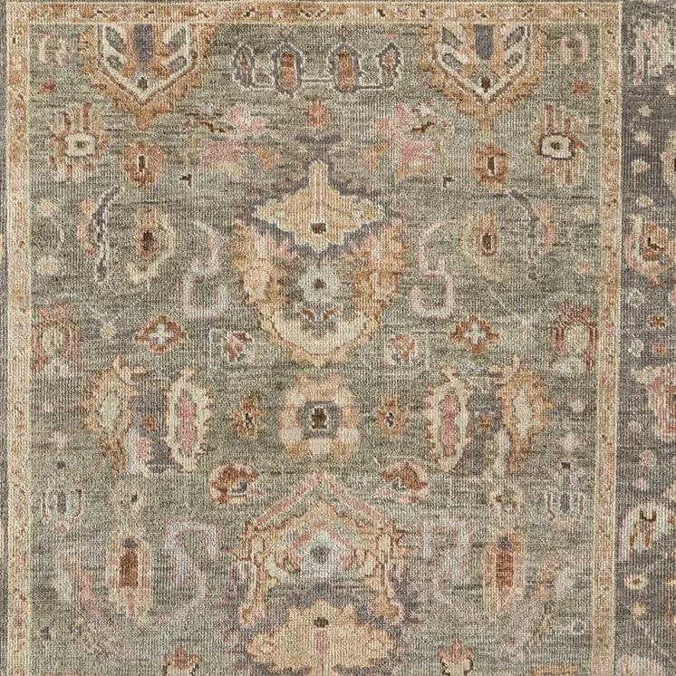 4' X 6' Gray and Gold Wool Oriental Hand Knotted Area Rug With Fringe