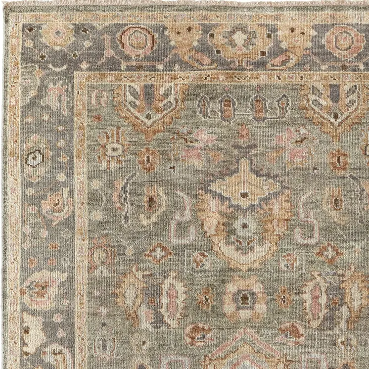 6' X 9' Gray and Gold Wool Oriental Hand Knotted Area Rug With Fringe