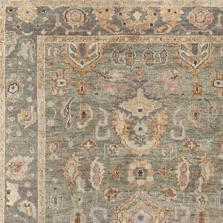 8' X 10' Gray and Gold Wool Oriental Hand Knotted Area Rug With Fringe