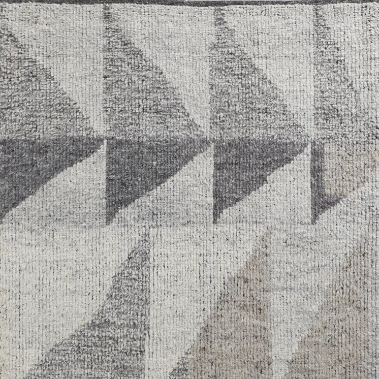 6' X 9' Gray and Ivory Wool Geometric Hand Knotted Area Rug