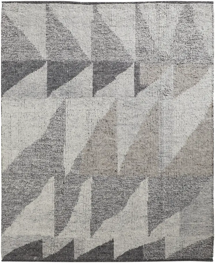 8' X 12' Gray and Ivory Wool Geometric Hand Knotted Area Rug