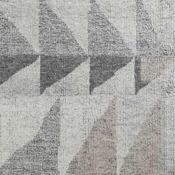 12' X 15' Gray and Ivory Wool Geometric Hand Knotted Area Rug