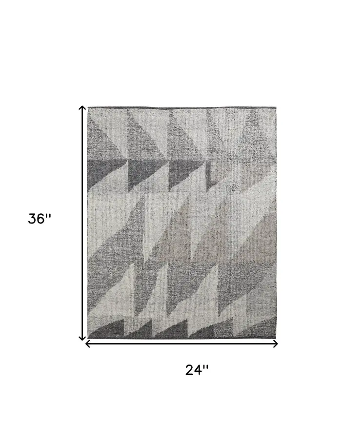 2' X 3' Gray and Ivory Wool Geometric Hand Knotted Area Rug
