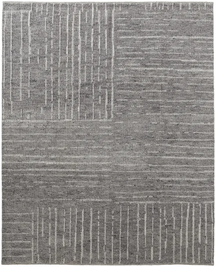 4' X 6' Gray and Ivory Wool Checkered Hand Knotted Worn Faded Area Rug