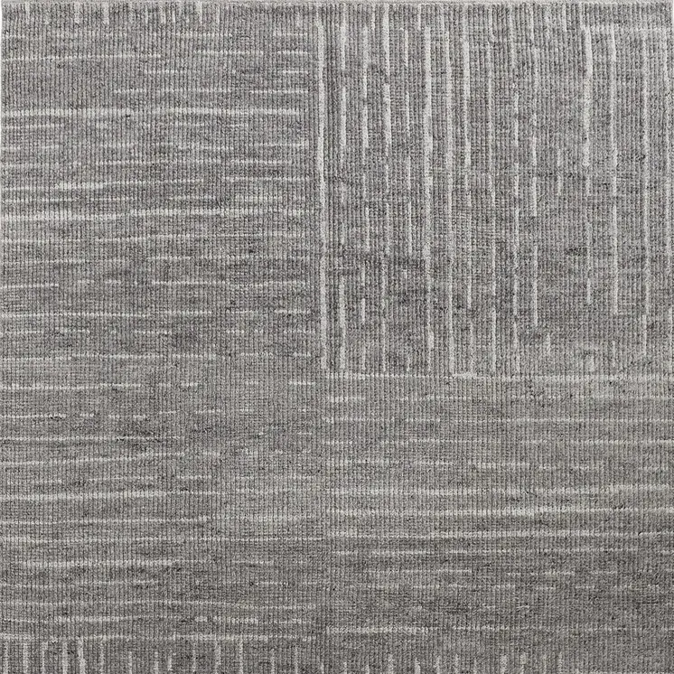 6' X 9' Gray and Ivory Wool Checkered Hand Knotted Worn Faded Area Rug