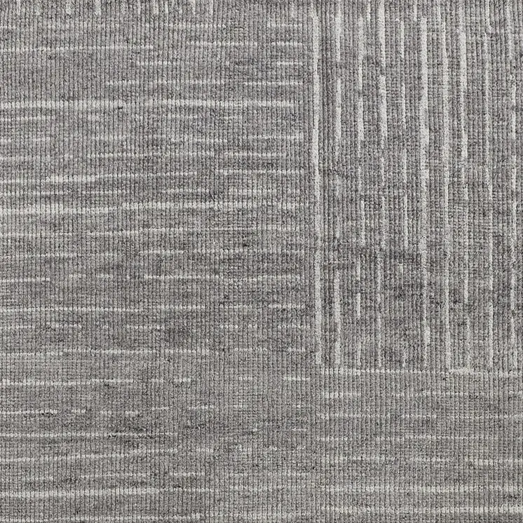 6' X 9' Gray and Ivory Wool Checkered Hand Knotted Worn Faded Area Rug