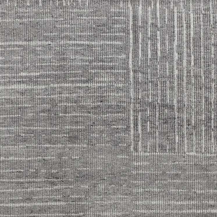 8' X 12' Gray and Ivory Wool Checkered Hand Knotted Worn Faded Area Rug