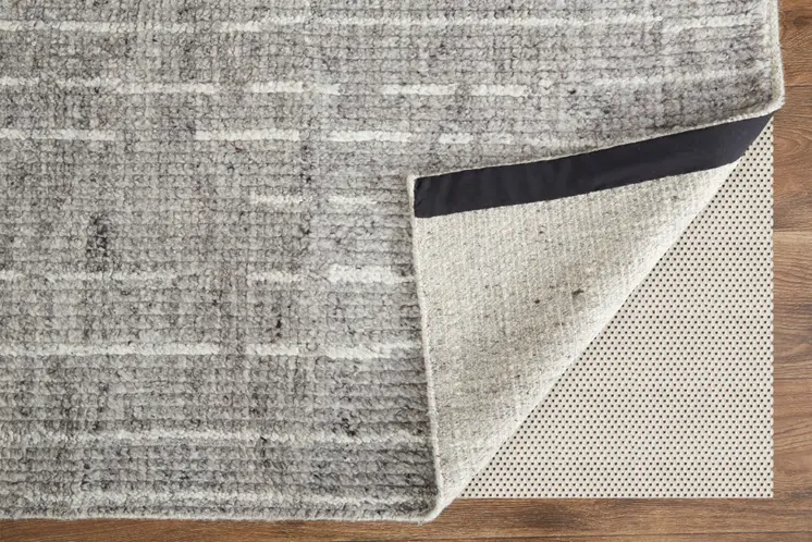 9' X 13' Gray and Ivory Wool Checkered Hand Knotted Worn Faded Area Rug