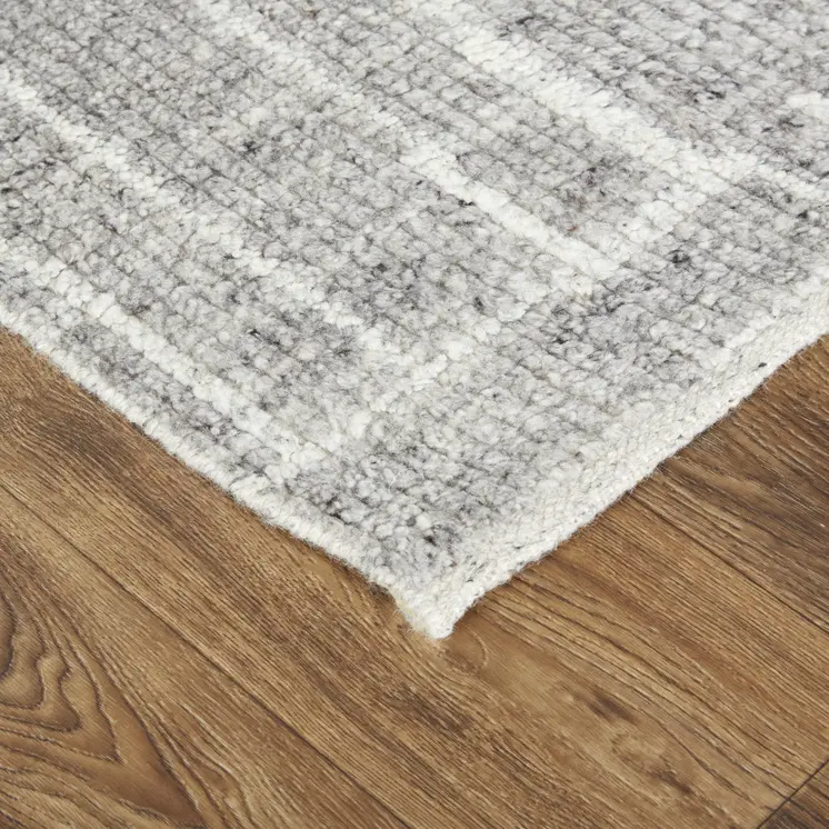 2' X 3' Gray and Ivory Wool Checkered Hand Knotted Worn Faded Area Rug