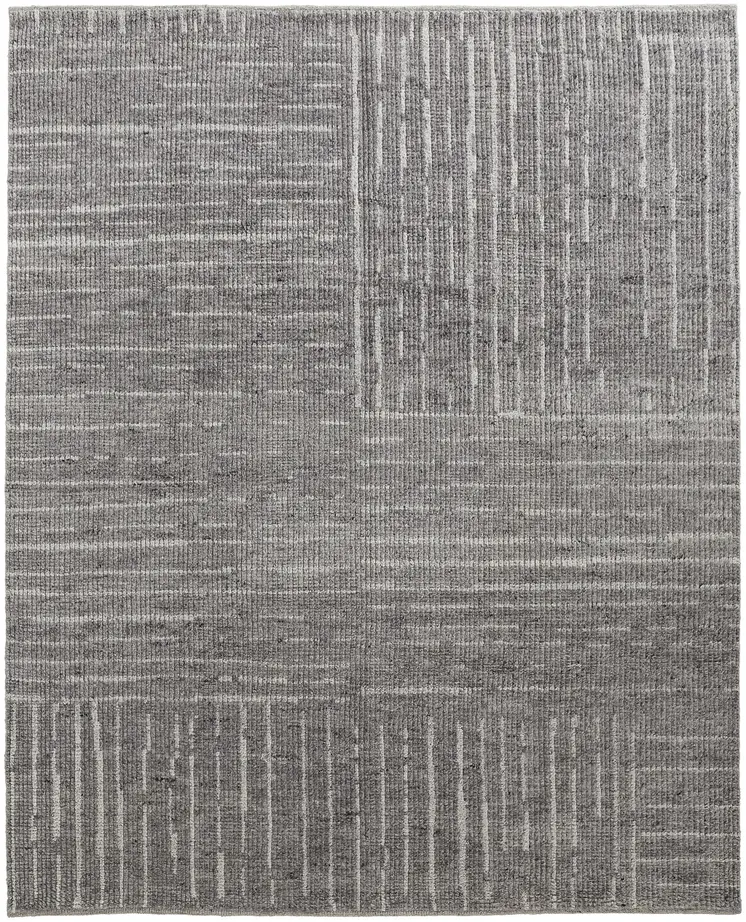 2' X 3' Gray and Ivory Wool Checkered Hand Knotted Worn Faded Area Rug