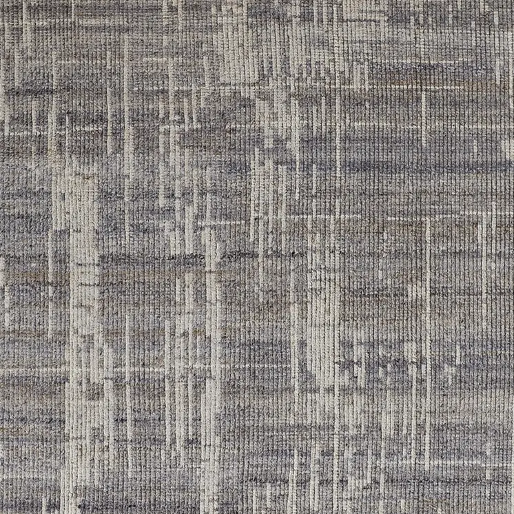 6' X 9' Gray and Ivory Wool Abstract Hand Knotted Worn Faded Area Rug