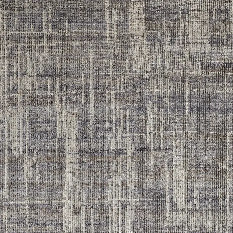 8' X 10' Gray and Ivory Wool Abstract Hand Knotted Worn Faded Area Rug