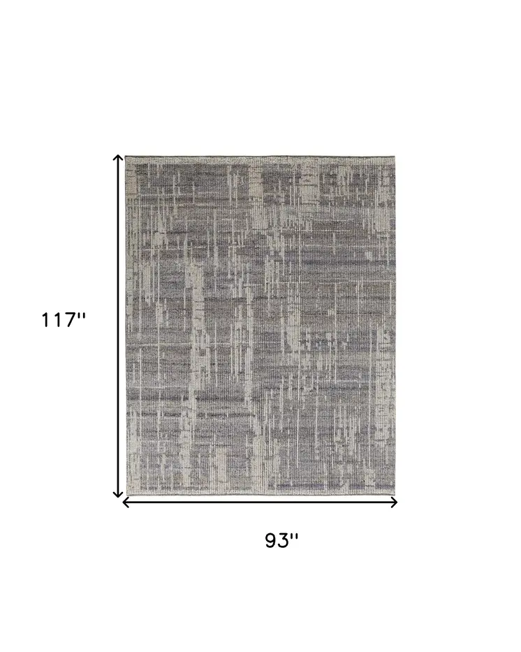 8' X 10' Gray and Ivory Wool Abstract Hand Knotted Worn Faded Area Rug