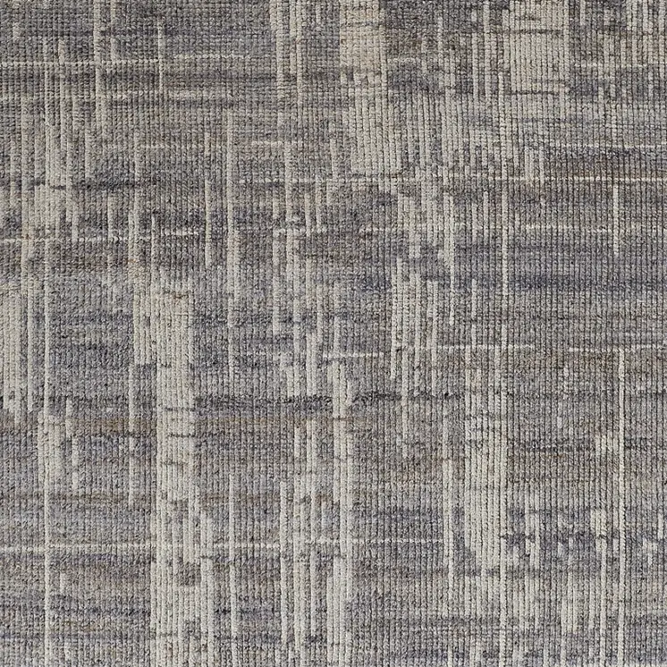 8' X 12' Gray and Ivory Wool Abstract Hand Knotted Worn Faded Area Rug