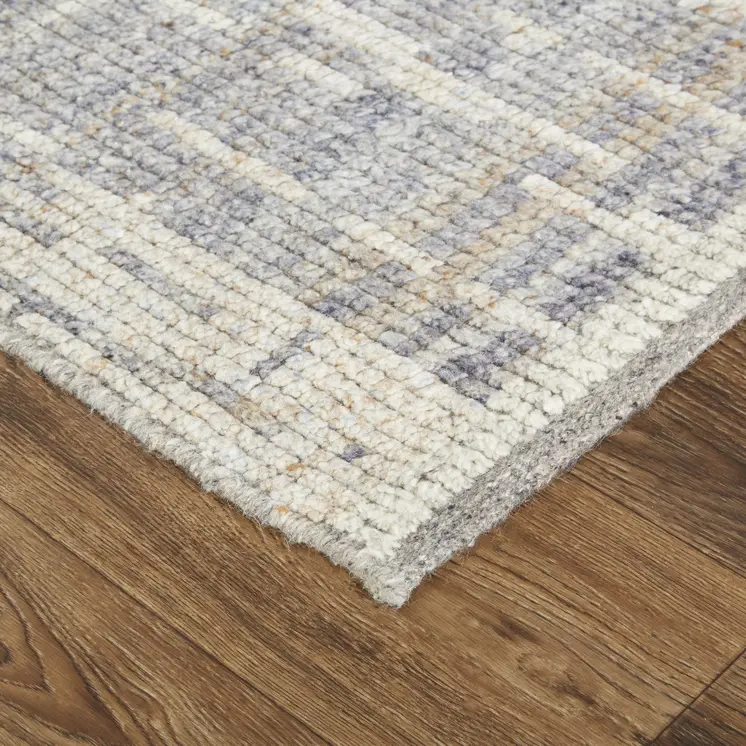2' X 3' Gray and Ivory Wool Abstract Hand Knotted Worn Faded Area Rug