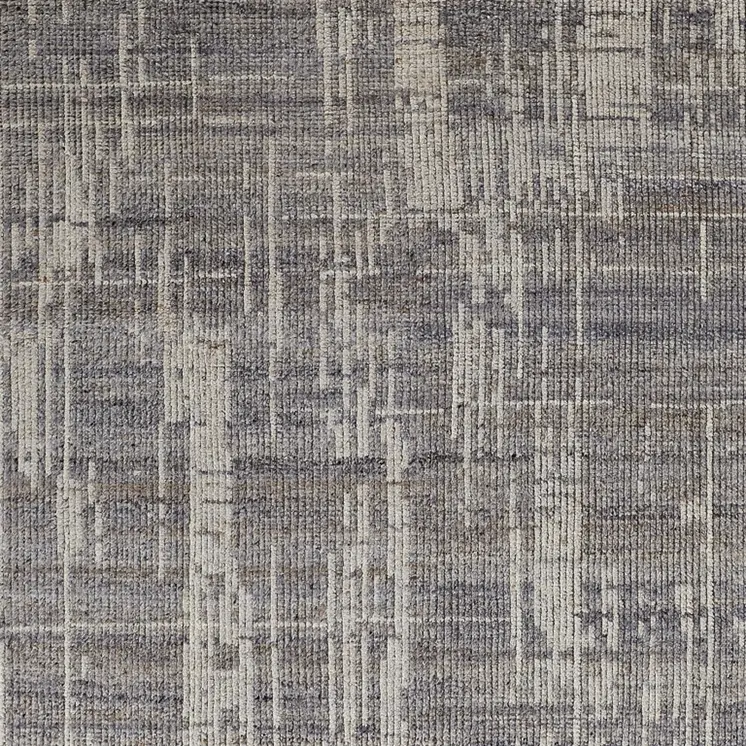 2' X 3' Gray and Ivory Wool Abstract Hand Knotted Worn Faded Area Rug