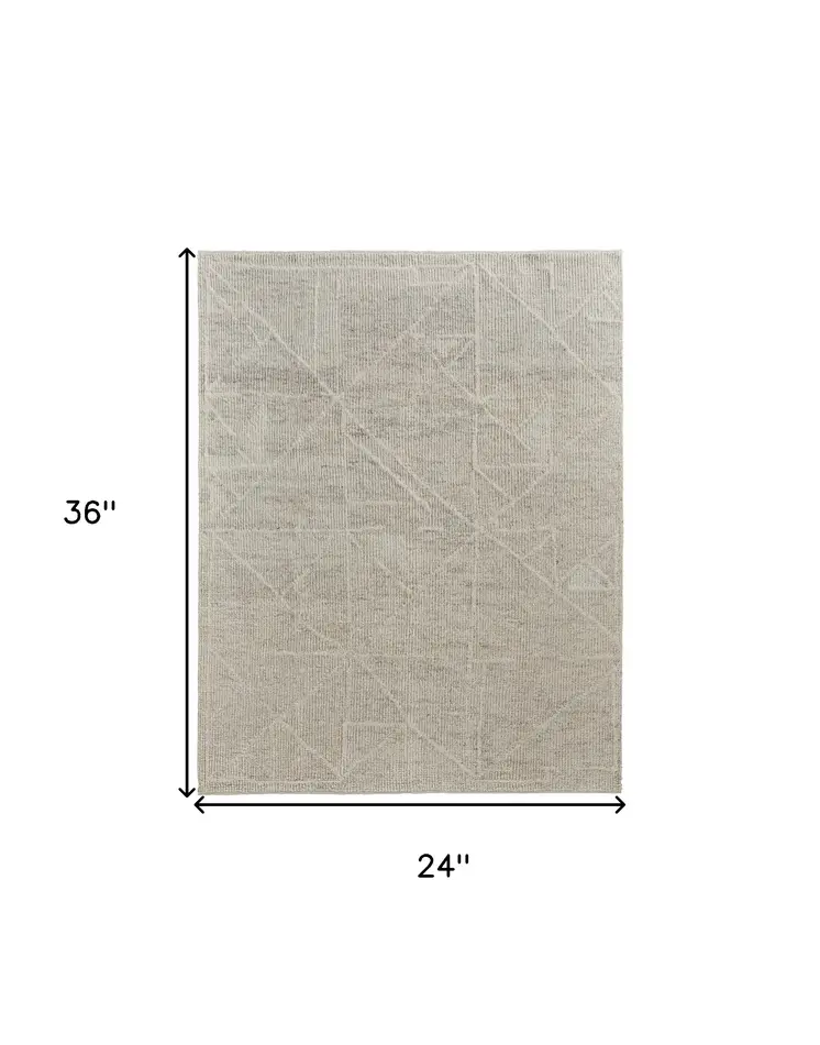 2' X 3' Tan and Ivory Wool Hand Knotted Area Rug