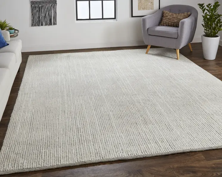 8' X 12' Tan and Ivory Wool Hand Knotted Area Rug