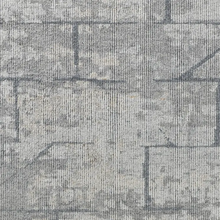 6' X 9' Gray and Silver Wool Abstract Hand Knotted Worn Faded Area Rug