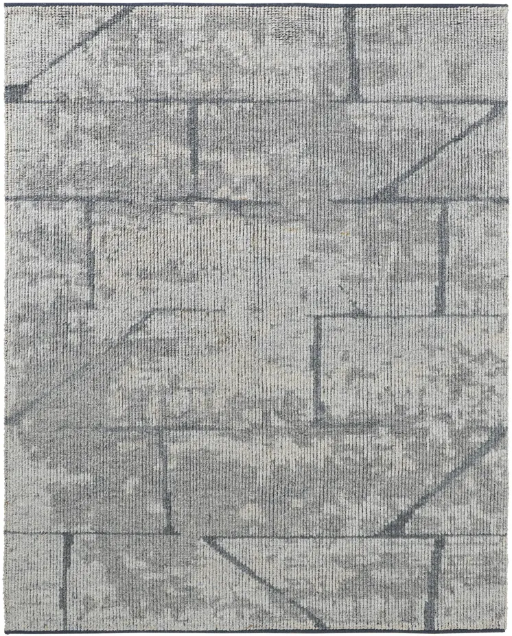 6' X 9' Gray and Silver Wool Abstract Hand Knotted Worn Faded Area Rug