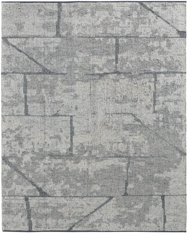 8' X 12' Gray and Silver Wool Abstract Hand Knotted Worn Faded Area Rug