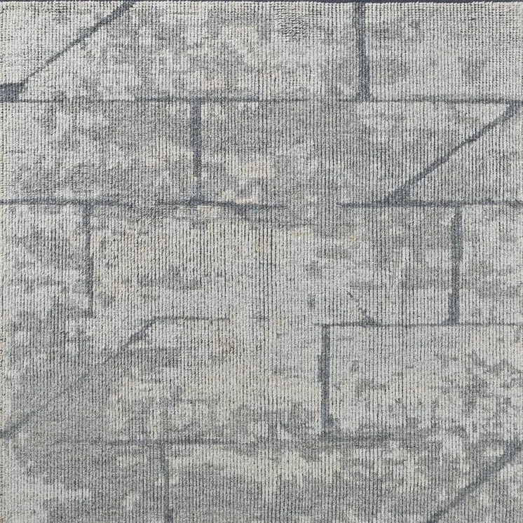 9' X 13' Gray and Silver Wool Abstract Hand Knotted Worn Faded Area Rug