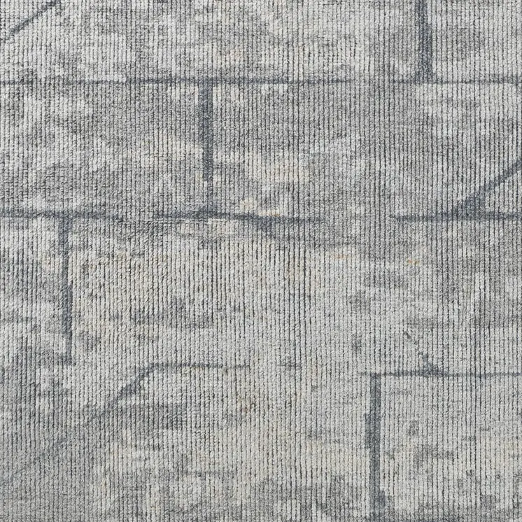 2' X 3' Gray and Silver Wool Abstract Hand Knotted Worn Faded Area Rug