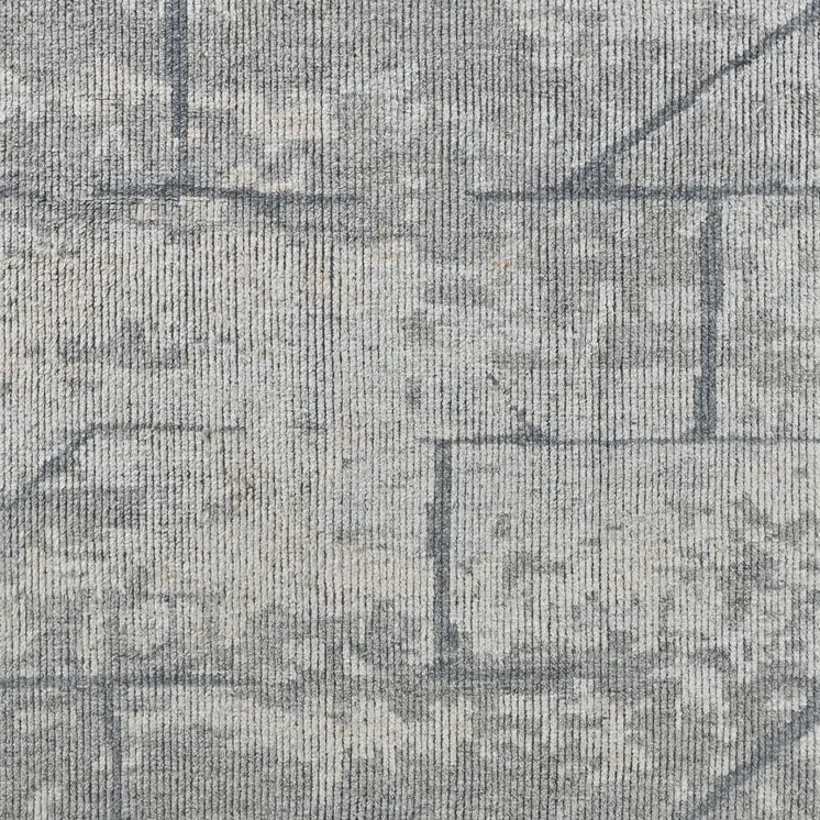 2' X 3' Gray and Silver Wool Abstract Hand Knotted Worn Faded Area Rug