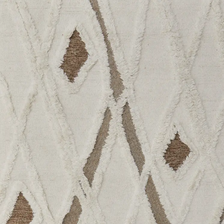 5' X 8' Ivory Taupe and Brown Wool Geometric Hand Tufted Area Rug