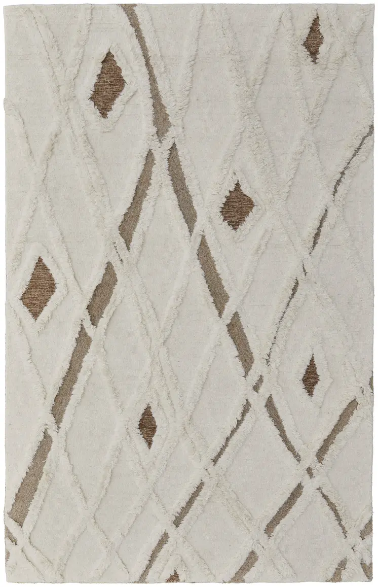 8' X 10' Ivory Taupe and Brown Wool Geometric Hand Tufted Area Rug