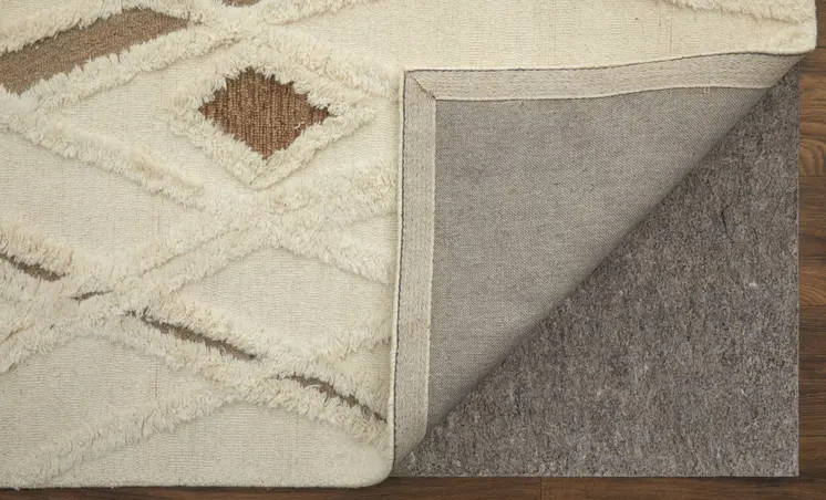 8' X 10' Ivory Taupe and Brown Wool Geometric Hand Tufted Area Rug
