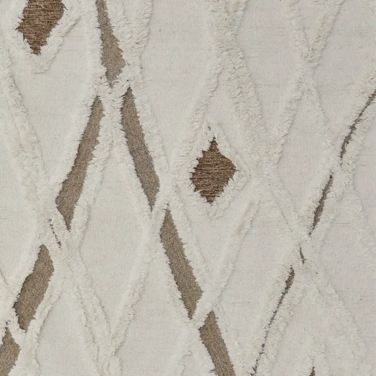 8' X 10' Ivory Taupe and Brown Wool Geometric Hand Tufted Area Rug
