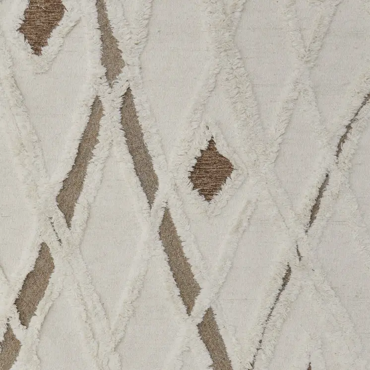 9' X 12' Ivory Taupe and Brown Wool Geometric Hand Tufted Area Rug