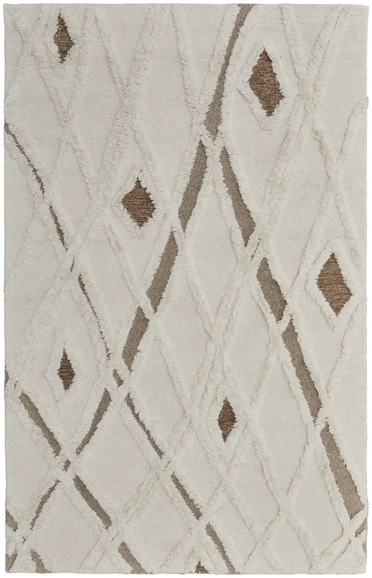 12' X 15' Ivory Taupe and Brown Wool Geometric Hand Tufted Area Rug