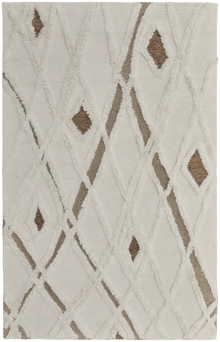 12' X 15' Ivory Taupe and Brown Wool Geometric Hand Tufted Area Rug