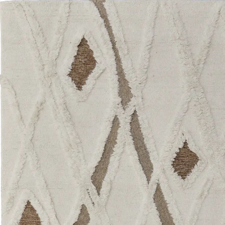 2' X 3' Ivory Taupe and Brown Wool Geometric Hand Tufted Area Rug