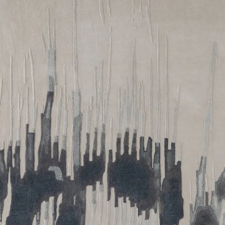 4' X 6' Gray Ivory and Blue Abstract Hand Tufted Area Rug