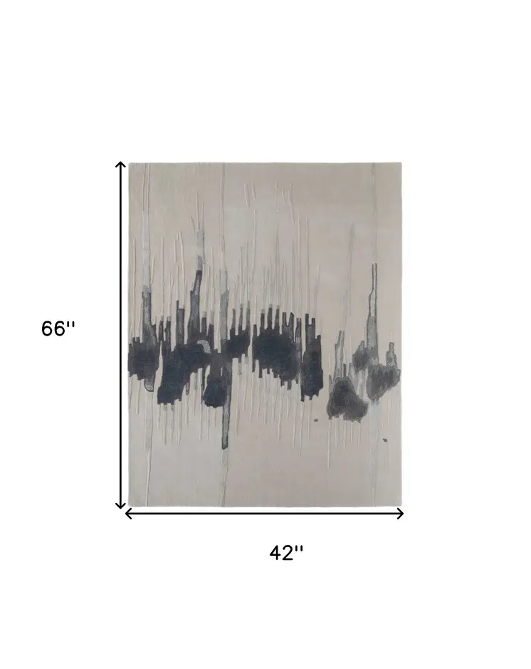 4' X 6' Gray Ivory and Blue Abstract Hand Tufted Area Rug