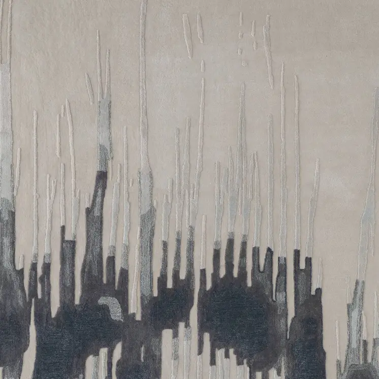 5' X 8' Gray Ivory and Blue Abstract Hand Tufted Area Rug
