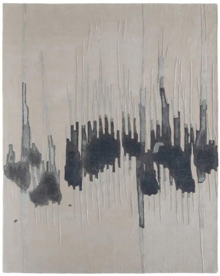 10' X 14' Gray Ivory and Blue Abstract Hand Tufted Area Rug