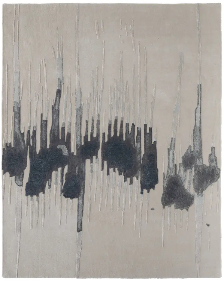 10' X 14' Gray Ivory and Blue Abstract Hand Tufted Area Rug
