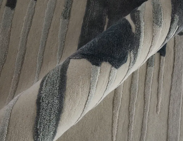 2' X 3' Gray Ivory and Blue Abstract Hand Tufted Area Rug