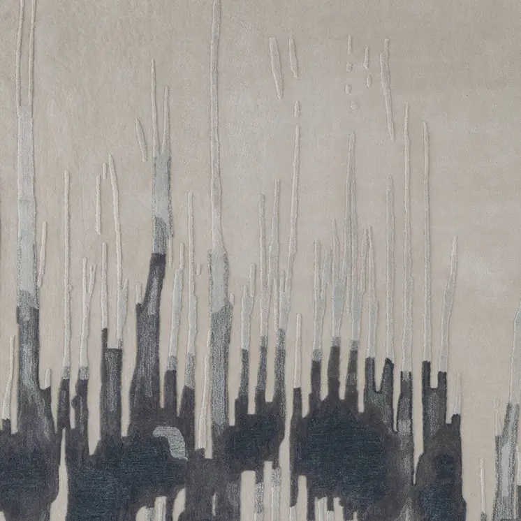 2' X 3' Gray Ivory and Blue Abstract Hand Tufted Area Rug